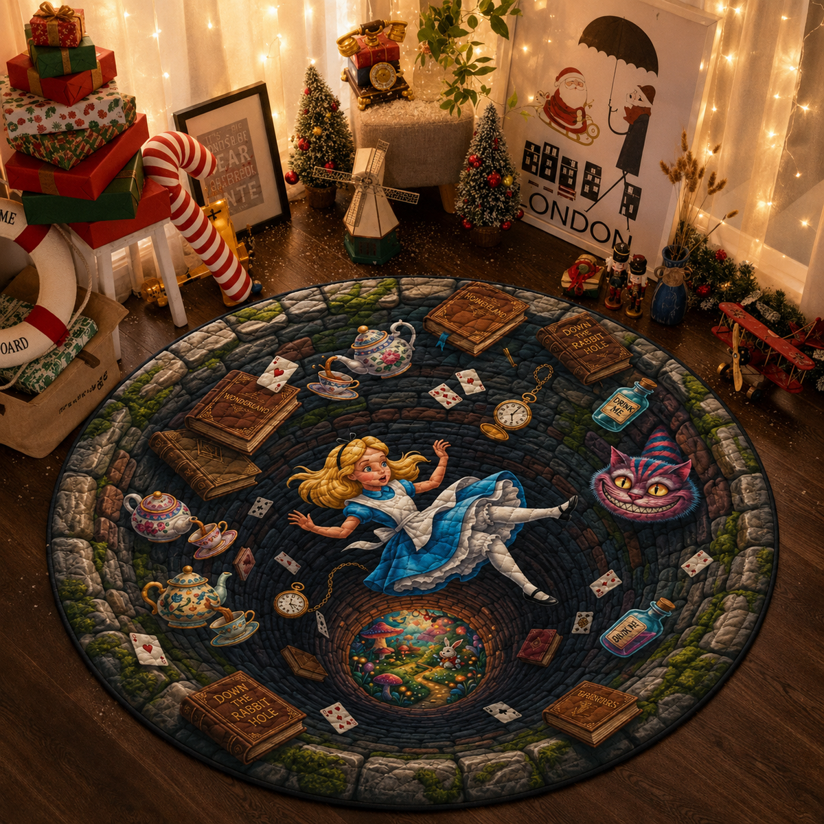 Alice in Wonderland Quilted Rug, Halloween Party Decor Floor Mat