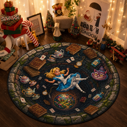 Alice in Wonderland Quilted Rug, Halloween Party Decor Floor Mat