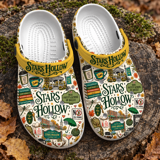 Gilmore Girls Stars Hollow Clogs, Luke’s Coffee & Book Print Slip-On Shoes