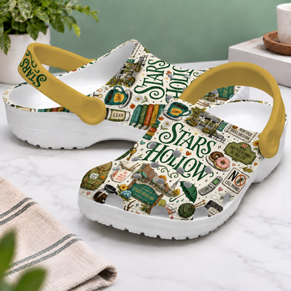 Gilmore Girls Stars Hollow Clogs, Luke’s Coffee & Book Print Slip-On Shoes