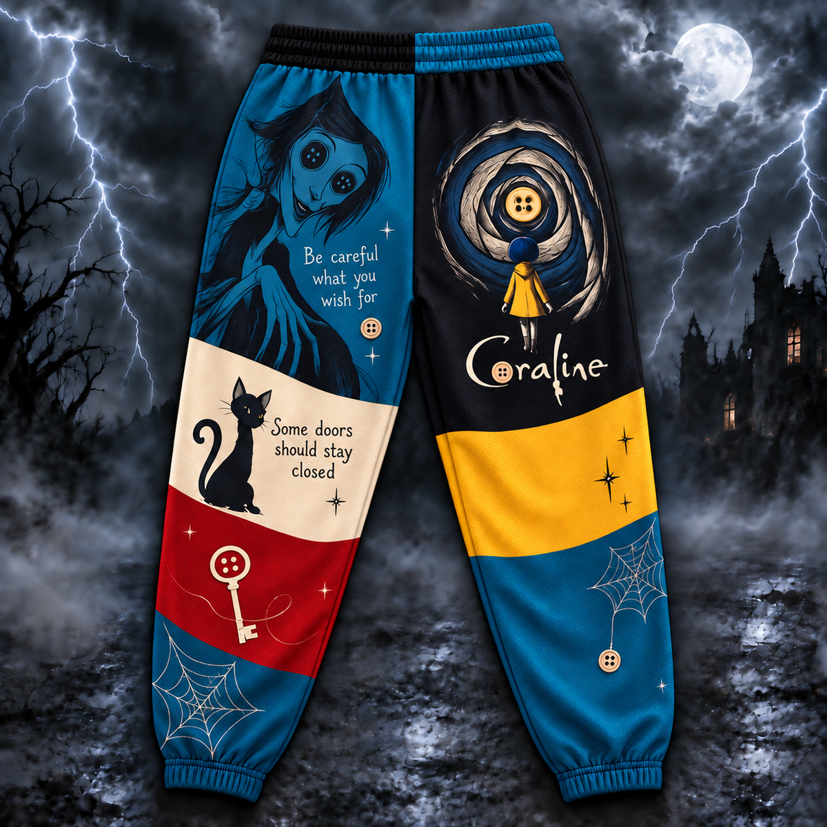 Coraline Jogger Pants, Other Mother & Black Cat Patchwork Print