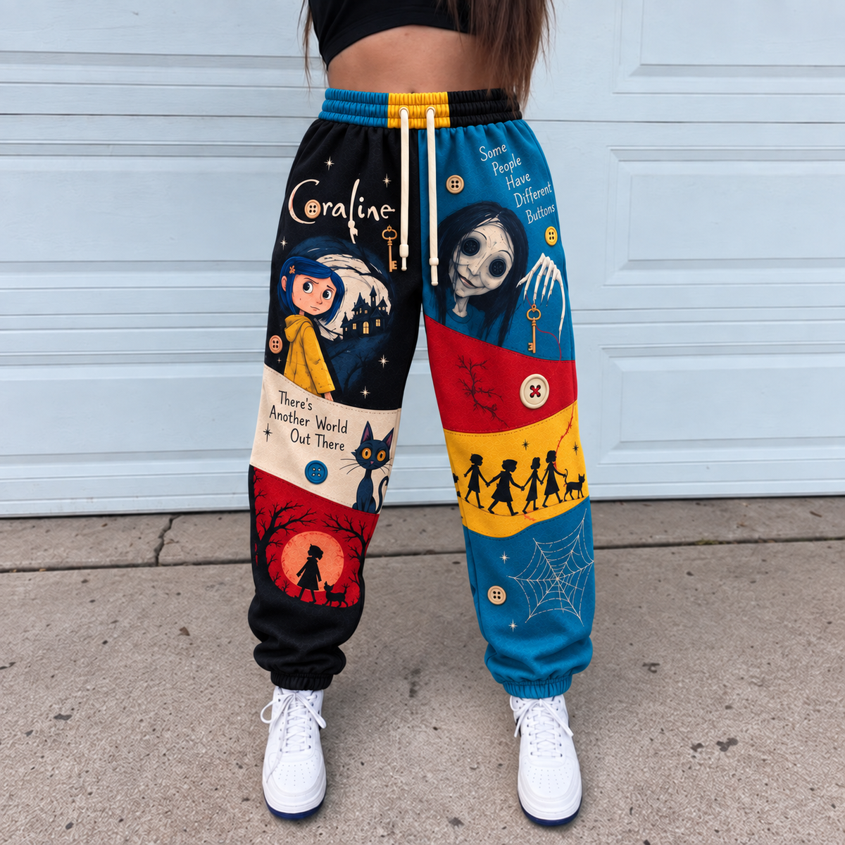 Coraline Jogger Pants, Other Mother & Black Cat Patchwork Print