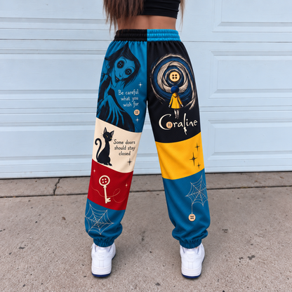 Coraline Jogger Pants, Other Mother & Black Cat Patchwork Print