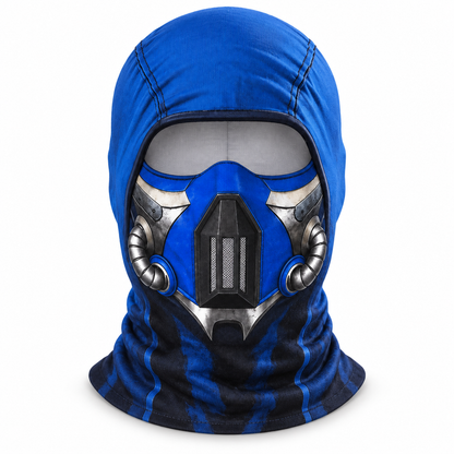 Ice Ninja Ski Mask, Blue Frost Armor Print Balaclava, Fighting Game Inspired Design, Gamer Gift