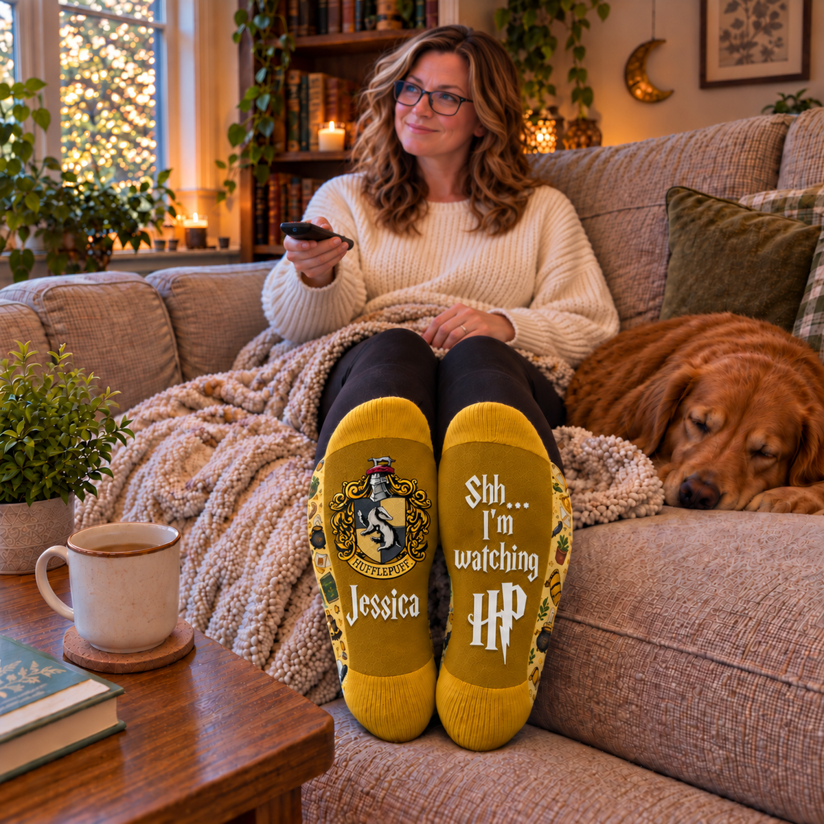 Personalized Wizard House Socks, Custom Name Socks with Badger Crest