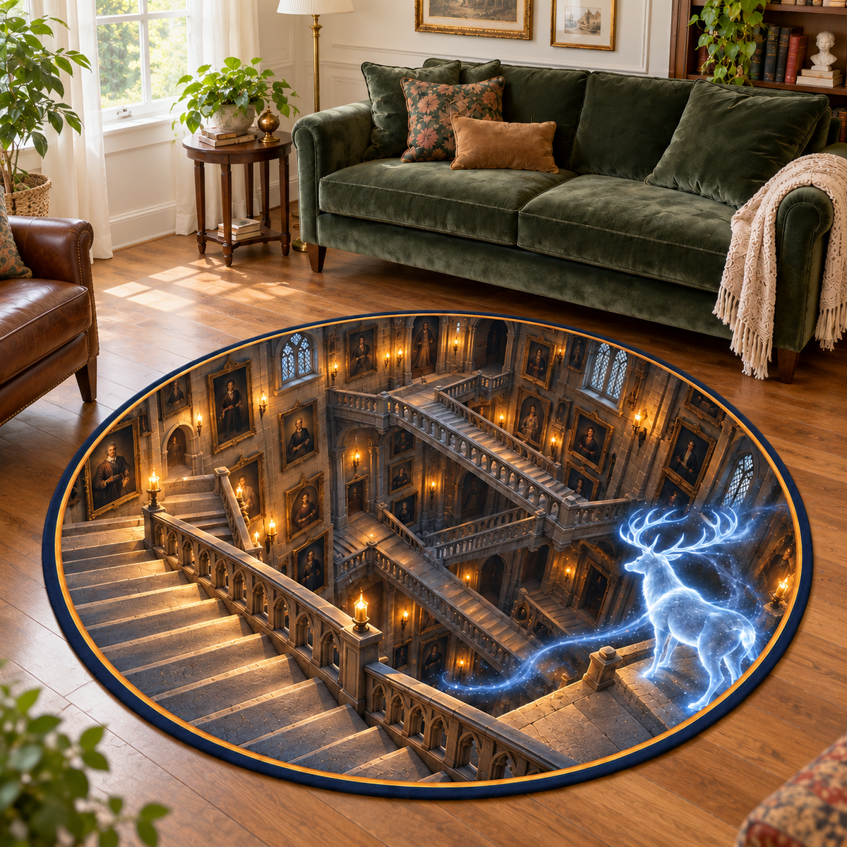 Mystic Stairway 3D Illusion Round Rug