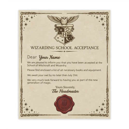 Personalized Wizard Acceptance Letter Blanket