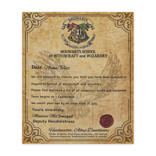 Personalized Wizard Acceptance Letter Throw Blanket