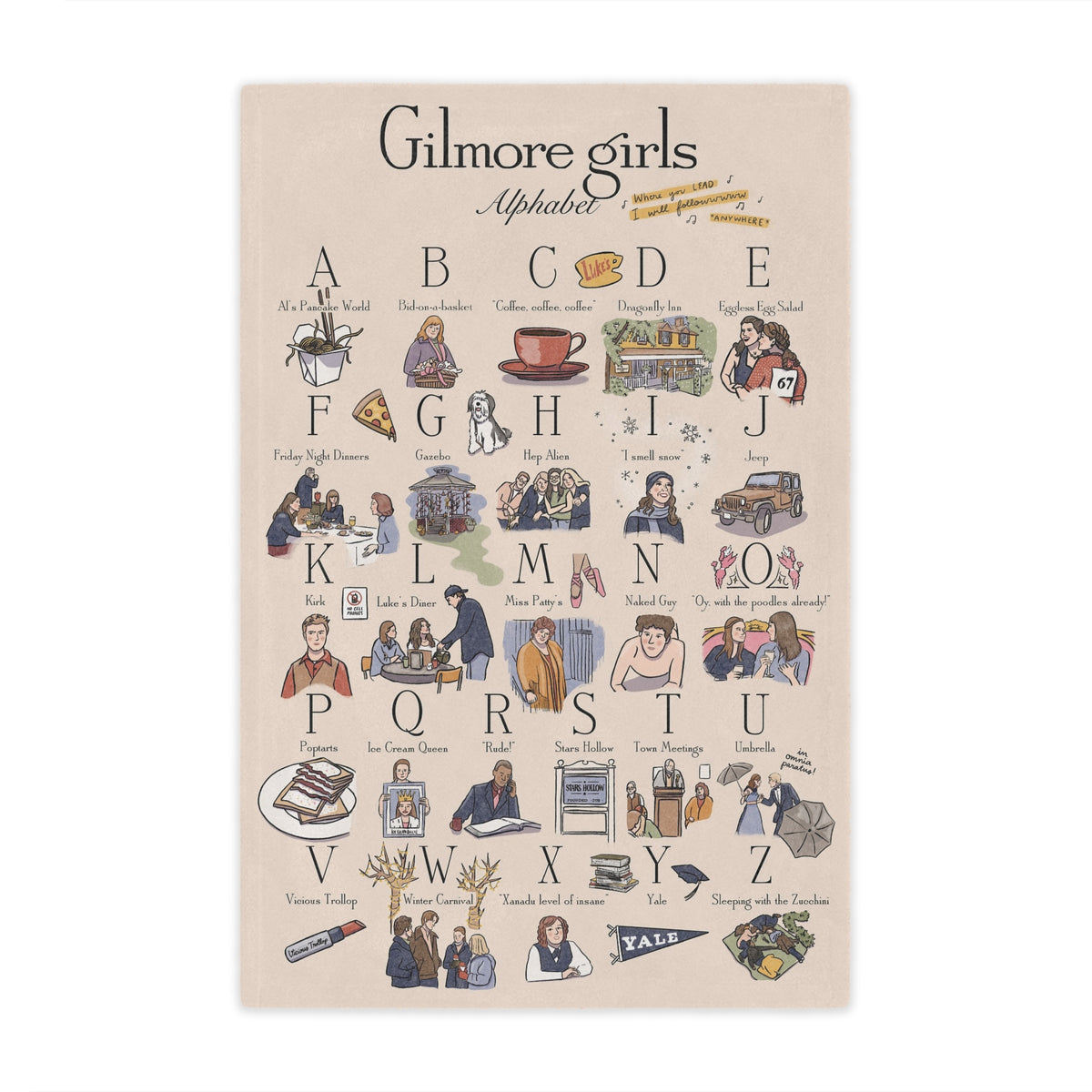 Stars Hollow Map Throw Blanket, Gilmore Girls Alphabet Throw
