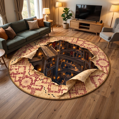 Enchanted Map Wizard 3D Illusion Round Rug