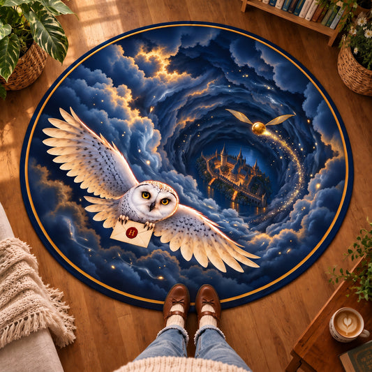 Mystic Wizard School 3D Illusion Round Rug
