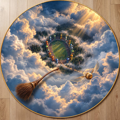 Golden Flight 3D Illusion Round Rug