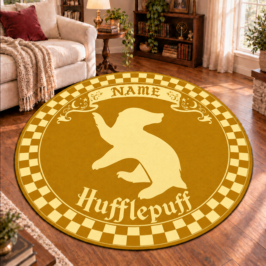 Personalized Wizard School Round Rug, Custom Name Badger House Carpet