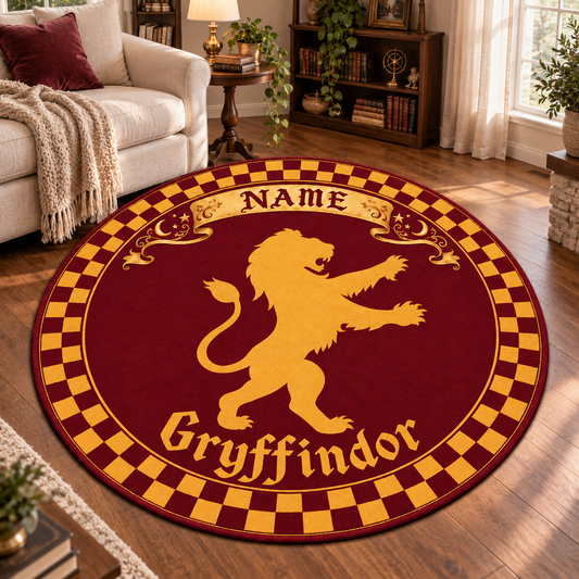 Personalized Wizard School Round Rug, Custom Name Lion House Carpet