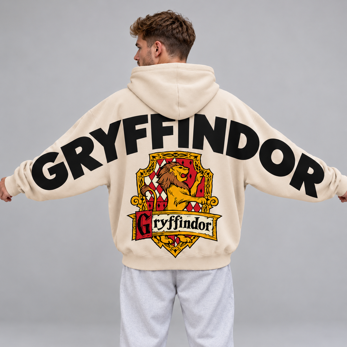 Wizard Gryffindor Hoodie, Oversized Sweatshirt with Lion Crest and Back Print