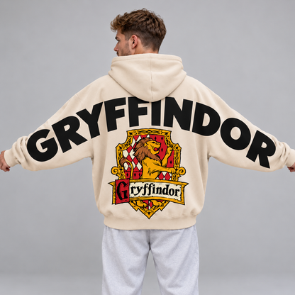 Wizard Gryffindor Hoodie, Oversized Sweatshirt with Lion Crest and Back Print