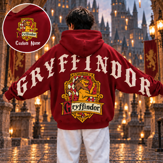 Personalized Wizard Gryffindor Hoodie, Custom Name Sweatshirt with Lion Crest