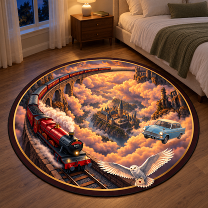Enchanted Sunset Express 3D Illusion Round Rug