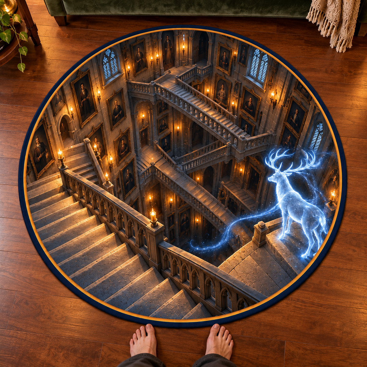 Mystic Stairway 3D Illusion Round Rug