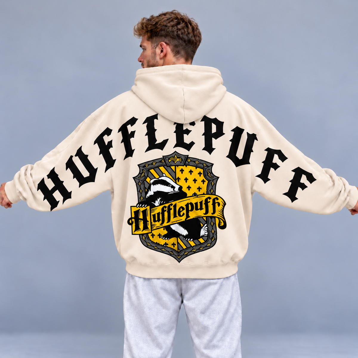 Personalized Wizard Hufflepuff Hoodie, Custom Name Sweatshirt with Badger Crest
