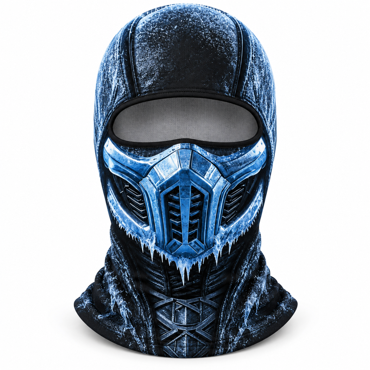 Ice Ninja Ski Mask, Blue Frost Armor Print Balaclava, Fighting Game Inspired Design, Gamer Gift