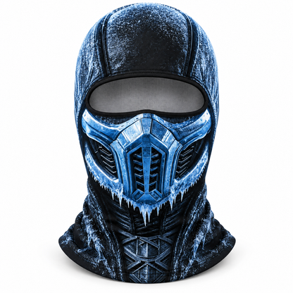 Ice Ninja Ski Mask, Blue Frost Armor Print Balaclava, Fighting Game Inspired Design, Gamer Gift