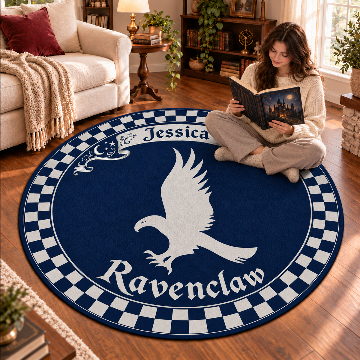 Personalized Wizard School Round Rug, Custom Name Eagle House Carpet