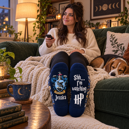 Personalized Wizard House Socks, Custom Name Socks with Eagle Crest