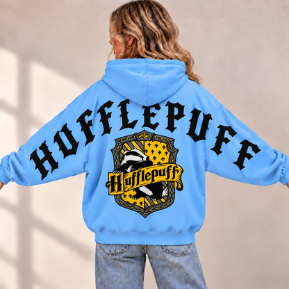 Personalized Wizard Hufflepuff Hoodie, Custom Name Sweatshirt with Badger Crest
