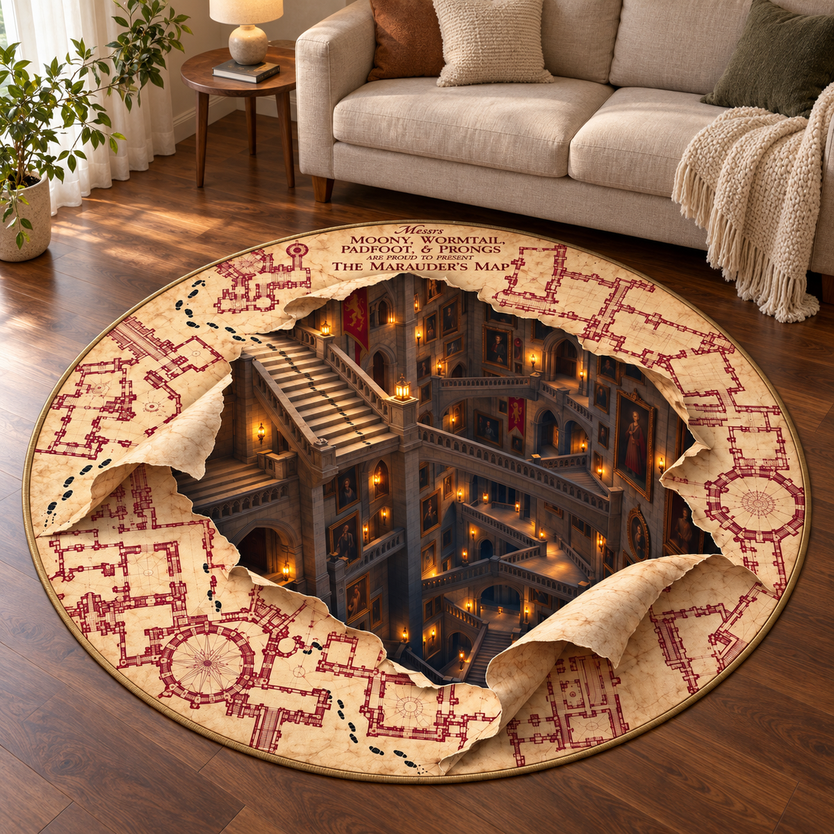 Enchanted Map Wizard 3D Illusion Round Rug