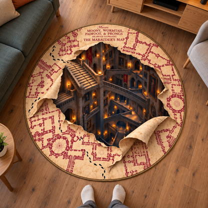 Enchanted Map Wizard 3D Illusion Round Rug