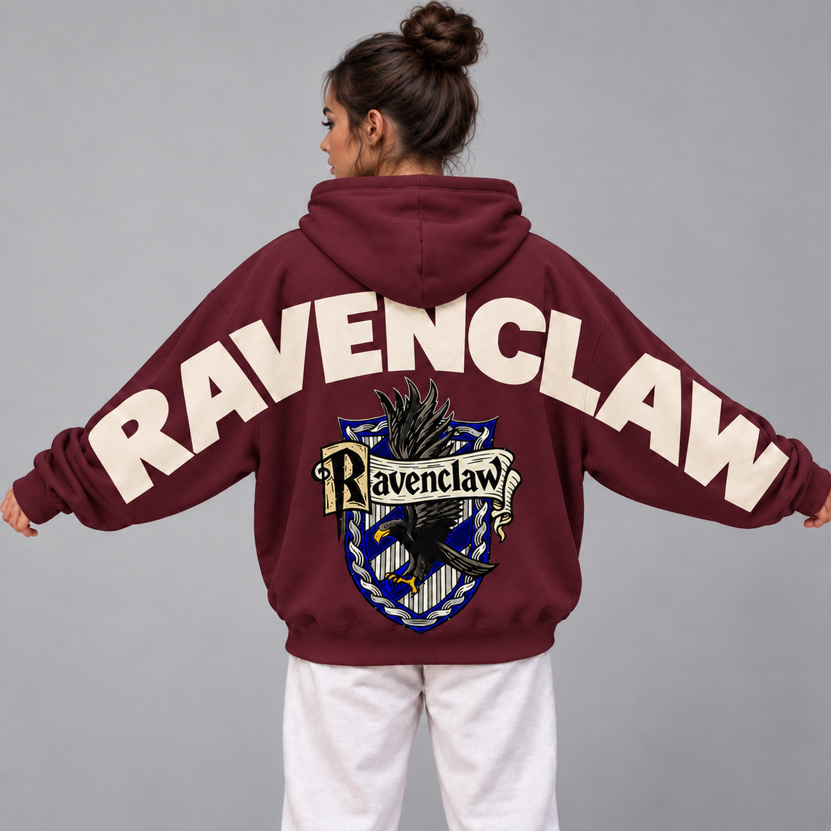 Wizard Ravenclaw Hoodie, Oversized Sweatshirt with House Crest and Back Print