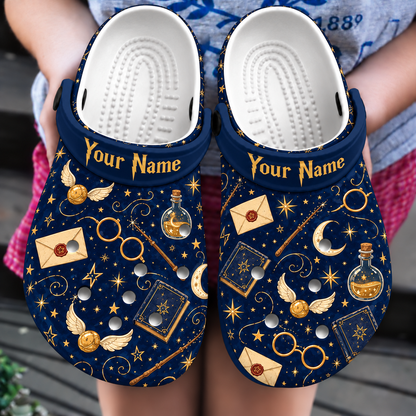 Personalized Magic Clogs, Wizard School Custom Name Slip-On Shoes