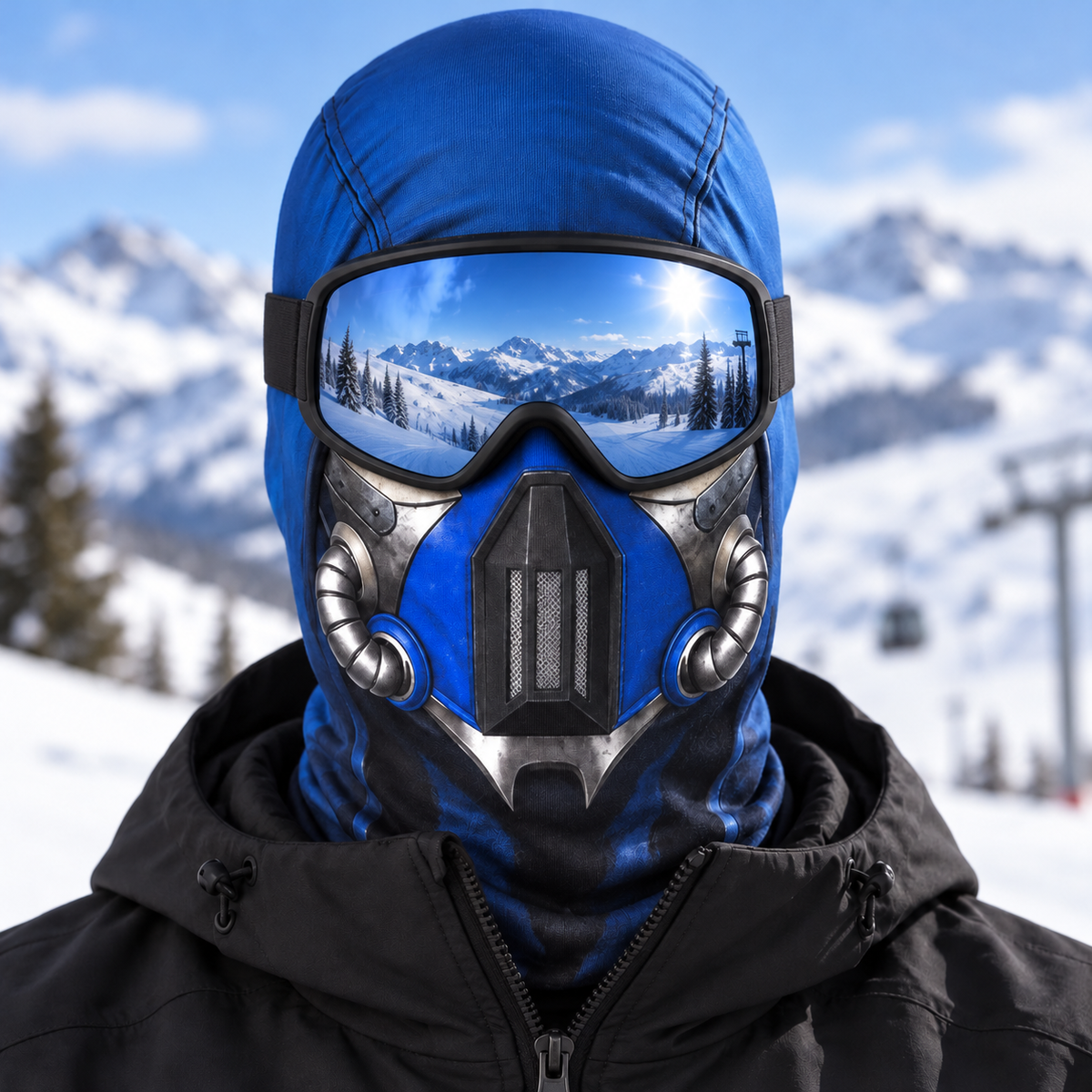 Ice Ninja Ski Mask, Blue Frost Armor Print Balaclava, Fighting Game Inspired Design, Gamer Gift