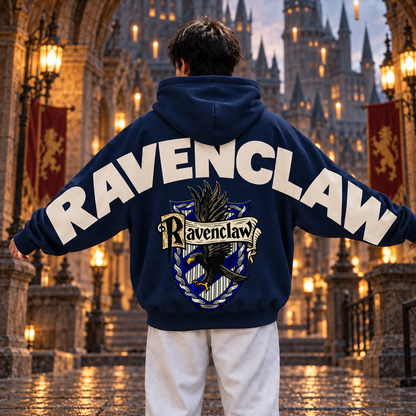 Wizard Ravenclaw Hoodie, Oversized Sweatshirt with House Crest and Back Print