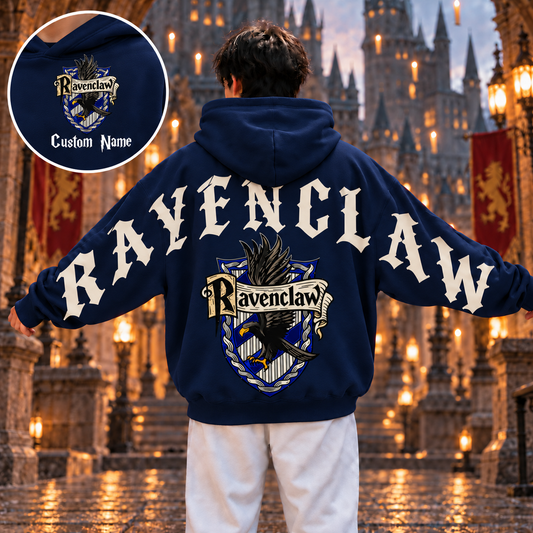 Personalized Wizard Ravenclaw Hoodie, Custom Name Sweatshirt with Eagle Crest