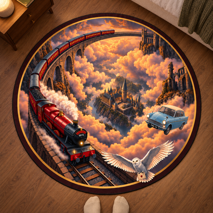 Enchanted Sunset Express 3D Illusion Round Rug
