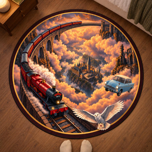Enchanted Sunset Express 3D Illusion Round Rug