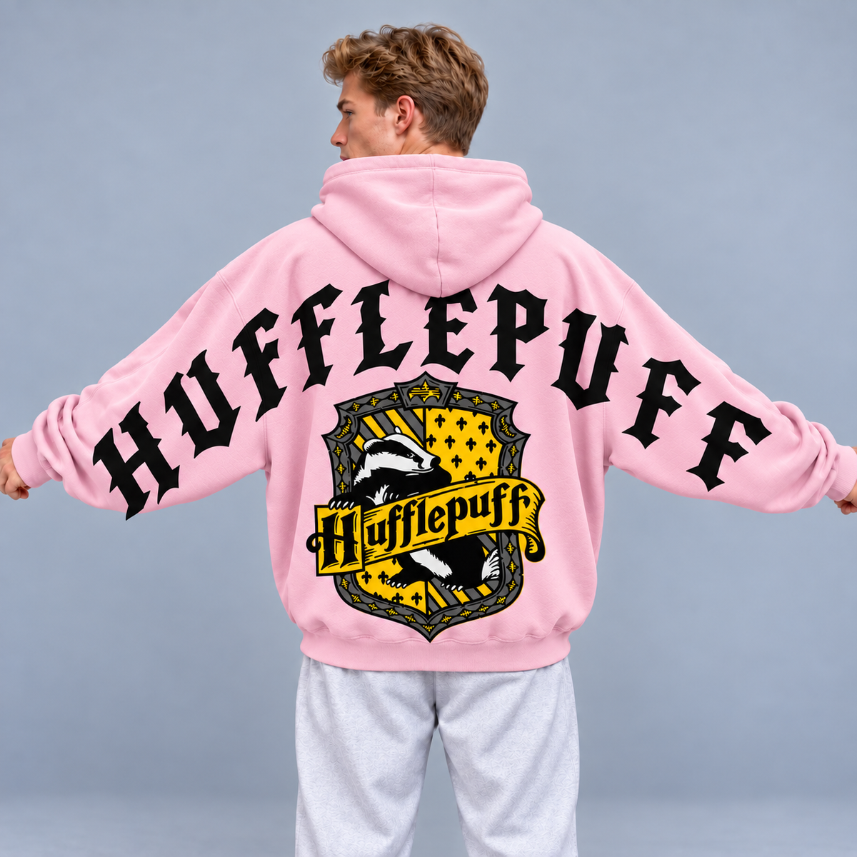 Personalized Wizard Hufflepuff Hoodie, Custom Name Sweatshirt with Badger Crest