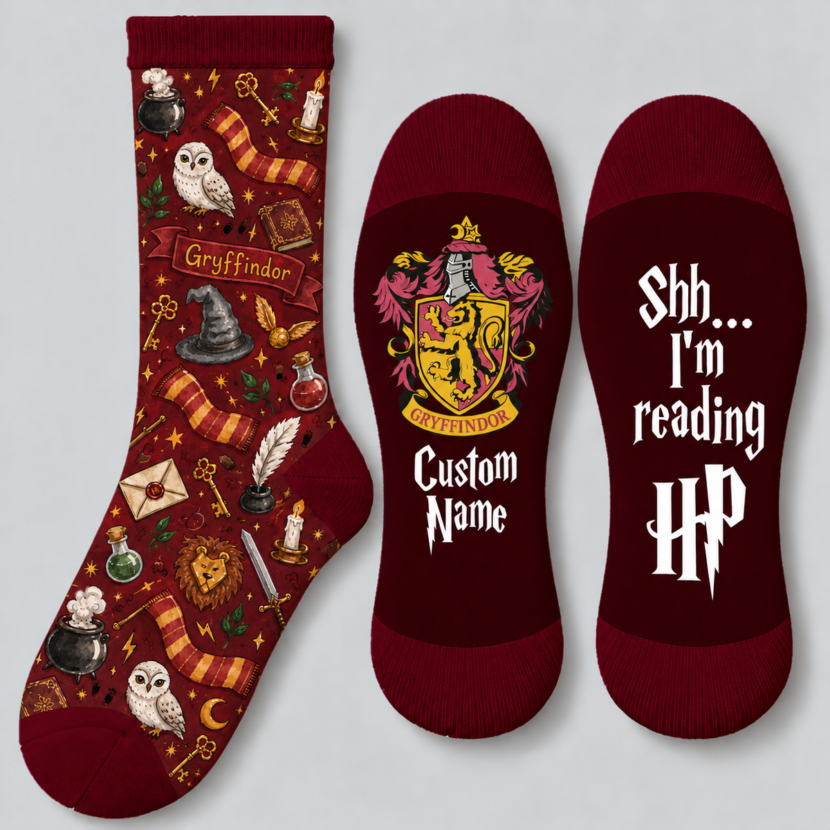 Personalized Wizard House Socks, Custom Name Socks with Lion Crest