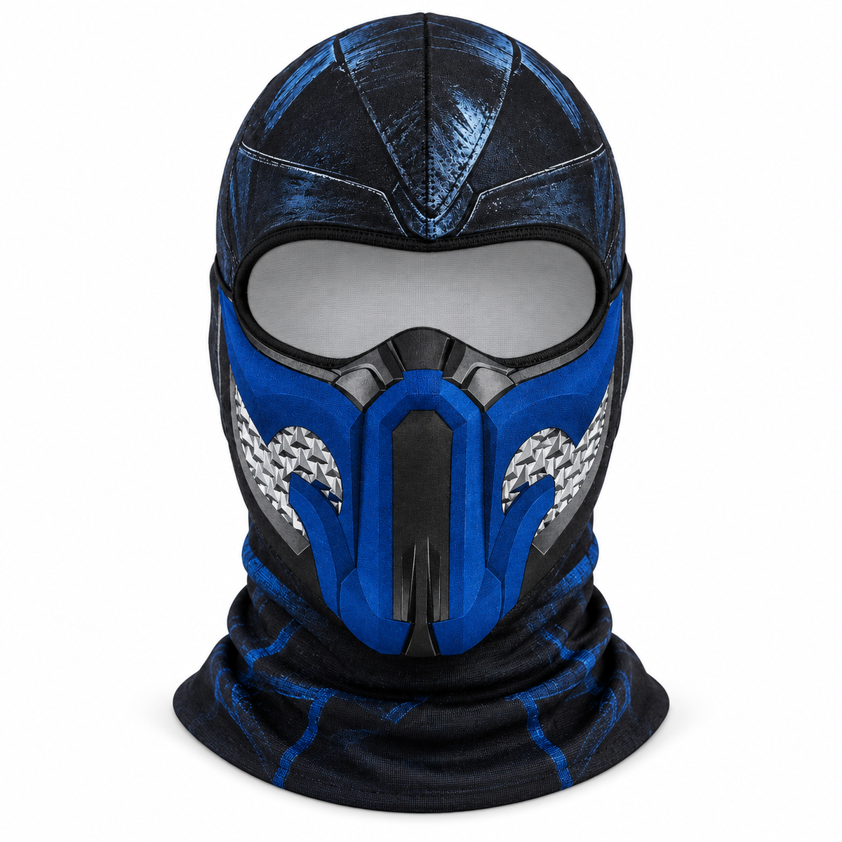 Ice Ninja Ski Mask, Blue Frost Armor Print Balaclava, Fighting Game Inspired Design, Gamer Gift
