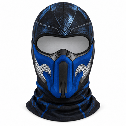 Ice Ninja Ski Mask, Blue Frost Armor Print Balaclava, Fighting Game Inspired Design, Gamer Gift