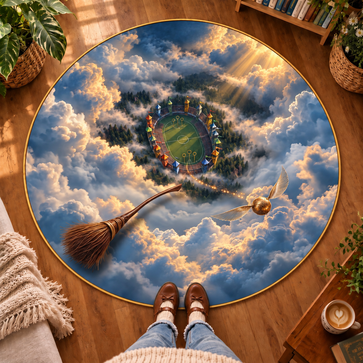 Golden Flight 3D Illusion Round Rug