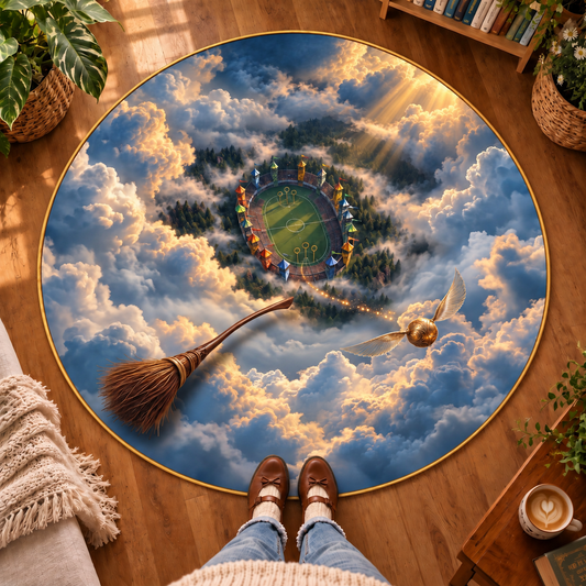 Golden Flight 3D Illusion Round Rug
