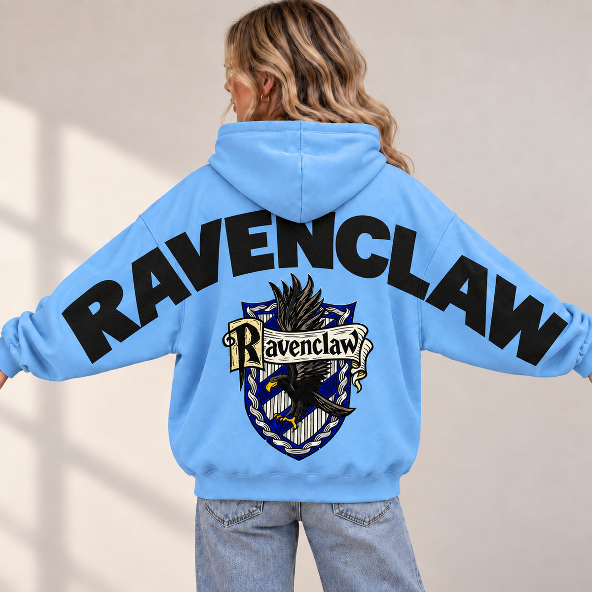 Wizard Ravenclaw Hoodie, Oversized Sweatshirt with House Crest and Back Print