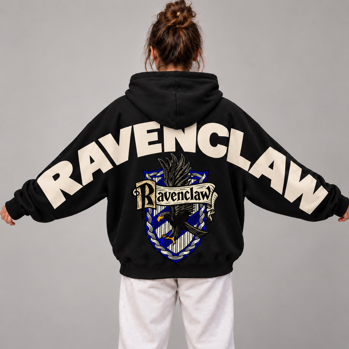 Wizard Ravenclaw Hoodie, Oversized Sweatshirt with House Crest and Back Print