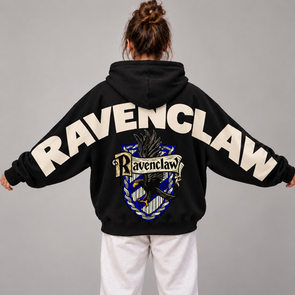 Wizard Ravenclaw Hoodie, Oversized Sweatshirt with House Crest and Back Print