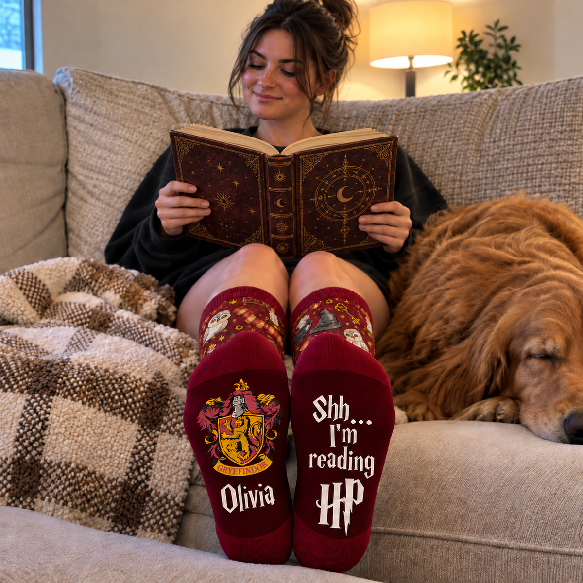 Personalized Wizard House Socks, Custom Name Socks with Lion Crest