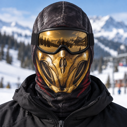 Fire Ninja Ski Mask, Gold Armor Print Balaclava, Fighting Game Inspired Face Cover, Gamer Gift