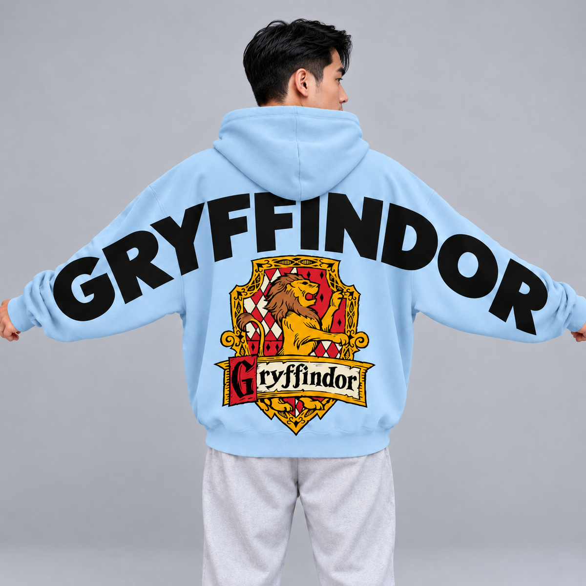 Wizard Gryffindor Hoodie, Oversized Sweatshirt with Lion Crest and Back Print